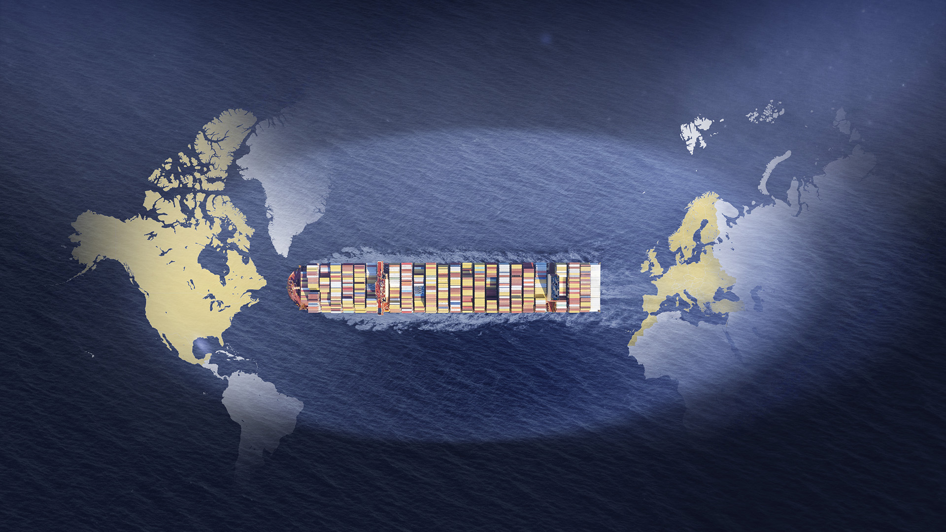 Container vessel on an ocean route between continents